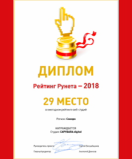 2018 Рейтинг рунета 29 место среди Web-студий